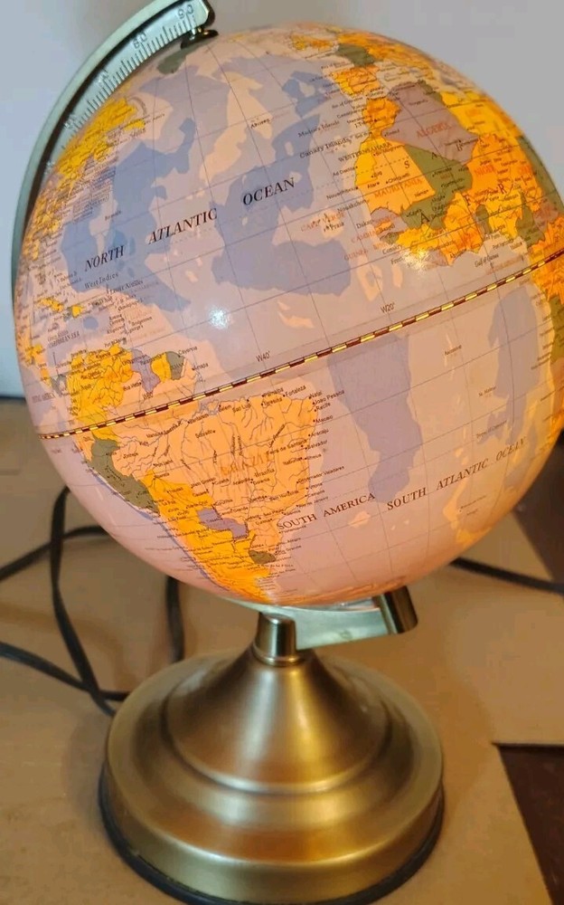 Fucashun 8" World Globe Three Touch Setting Lighted Rotating On Stand Works