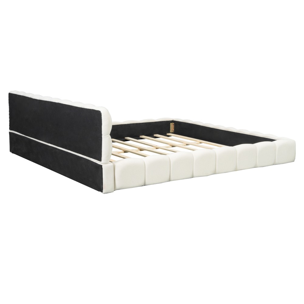 King Upholstered Platform Bed w/ Solid Wood Frame, Gray Linen, 2000lbs Support