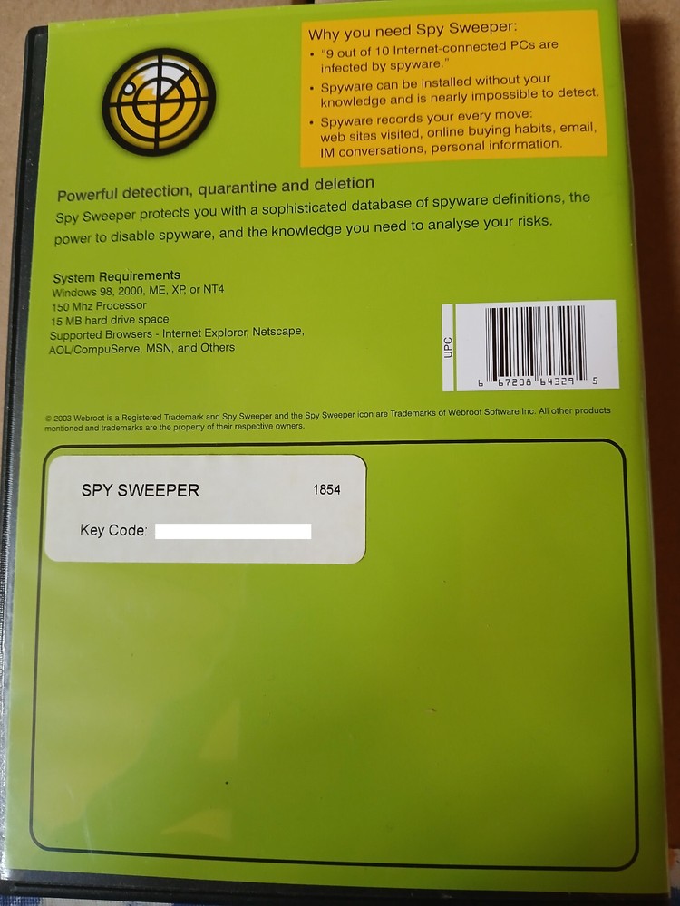 Webroot Spy Sweeper (Win98, 2000) Vintage Anti-Spyware Security Software
