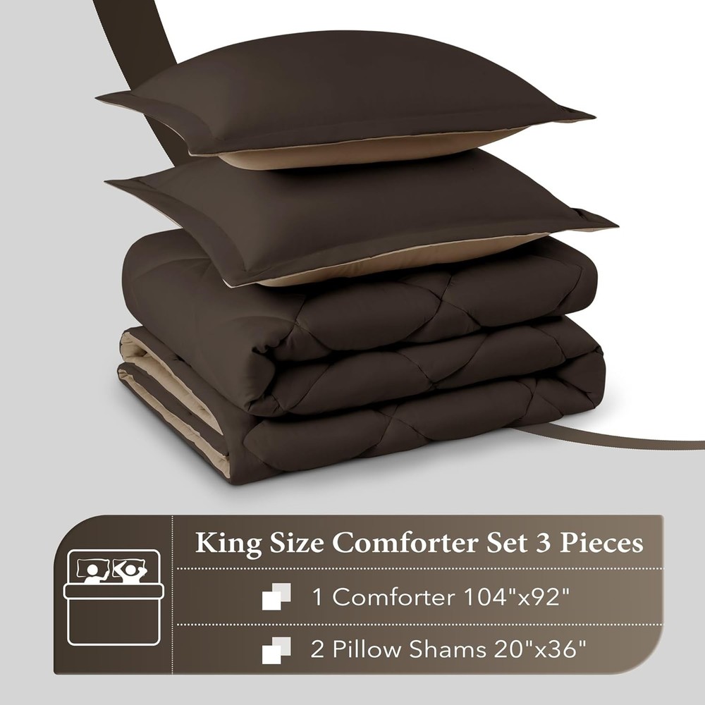 Modern Brown and Tan King Comforter Set - Soft Microfiber for -Round Use