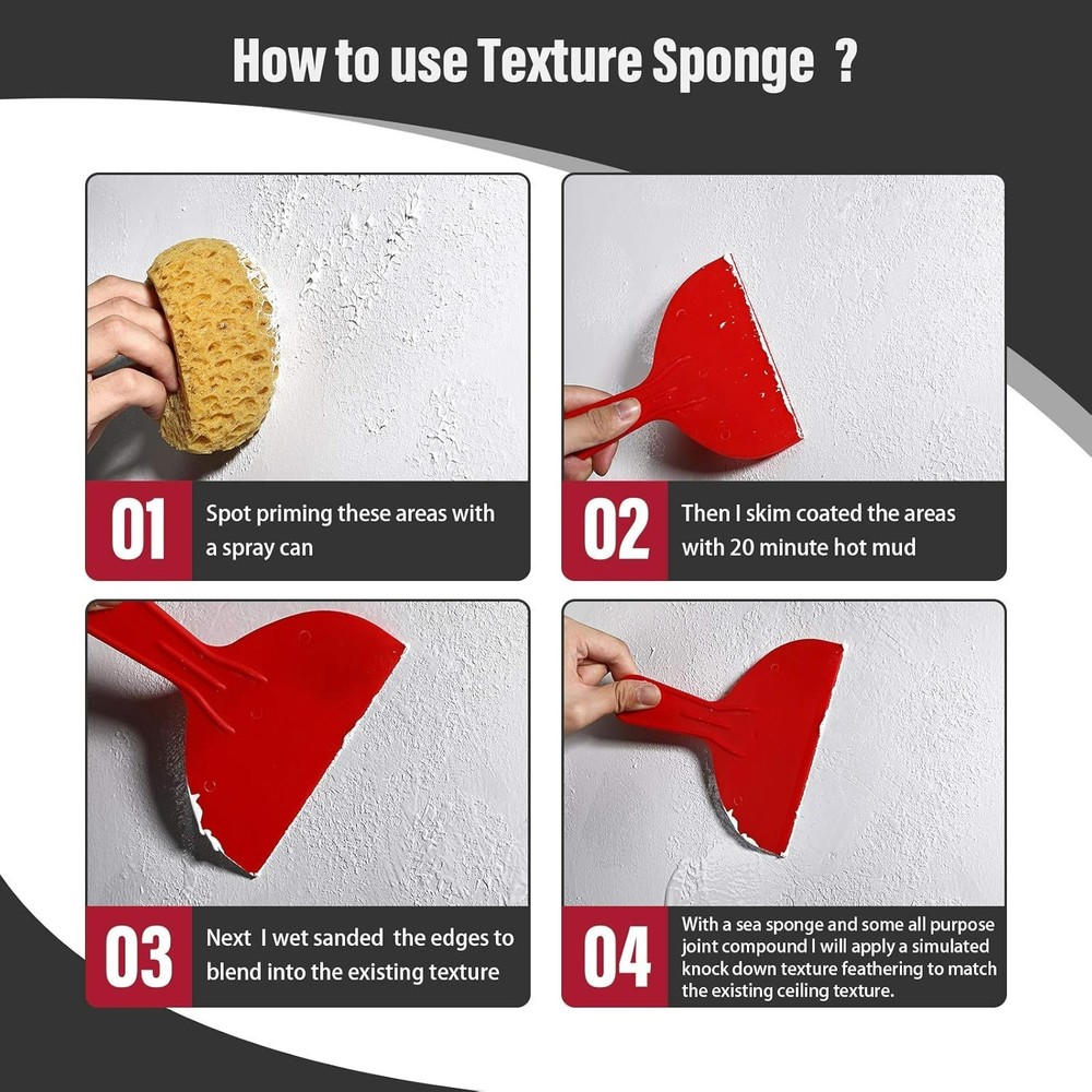 Knockdown Texture Sponge Set: 2 Durable Sponge Tools for Seamless Drywall Repair