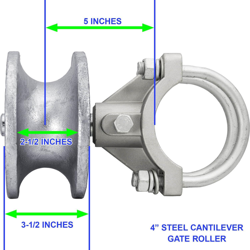 Cantilevered Gate Rollers, Slide Gate Roller Hardware, for 4" Post, 2-3/8" Chain