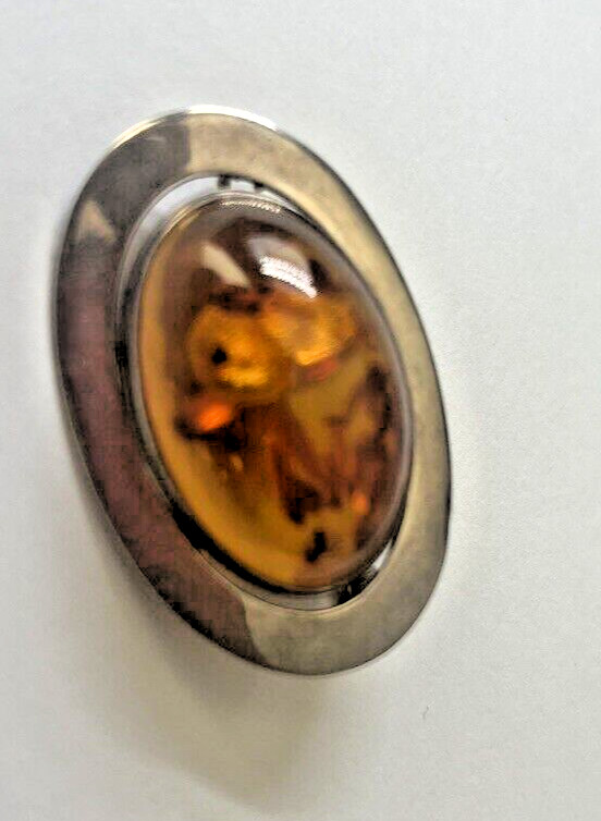 VINTAGE AMBER SILVER BROOCH 4CM