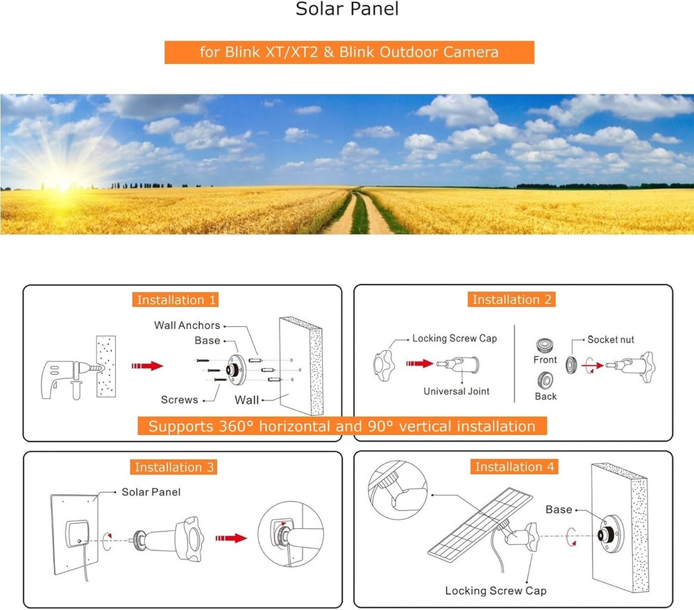 Solar Panel for Blink Camera Outdoor, 2W Blink Camera Solar Panel Compatible