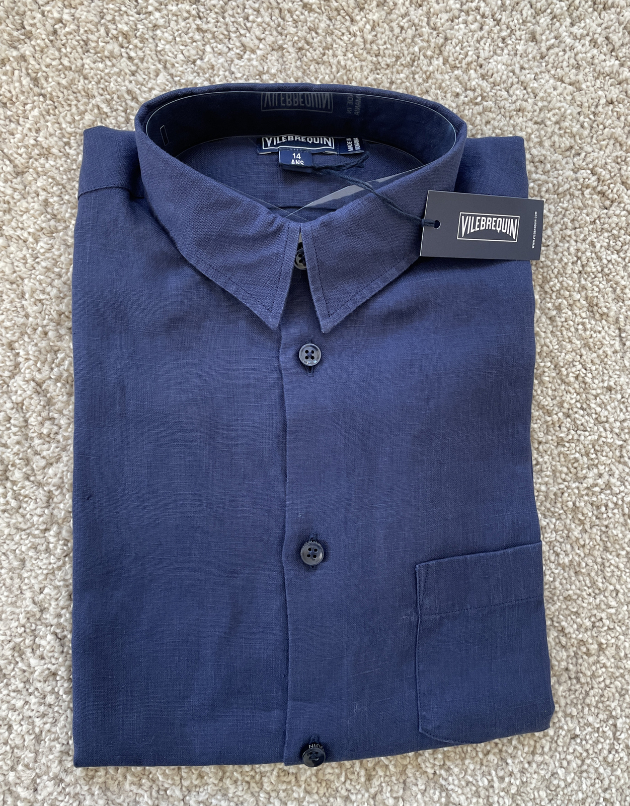 NWT Authentic Vilebrequin Long Sleeve Shirt - 100% Linen - BOYS - 8 Years - BLUE