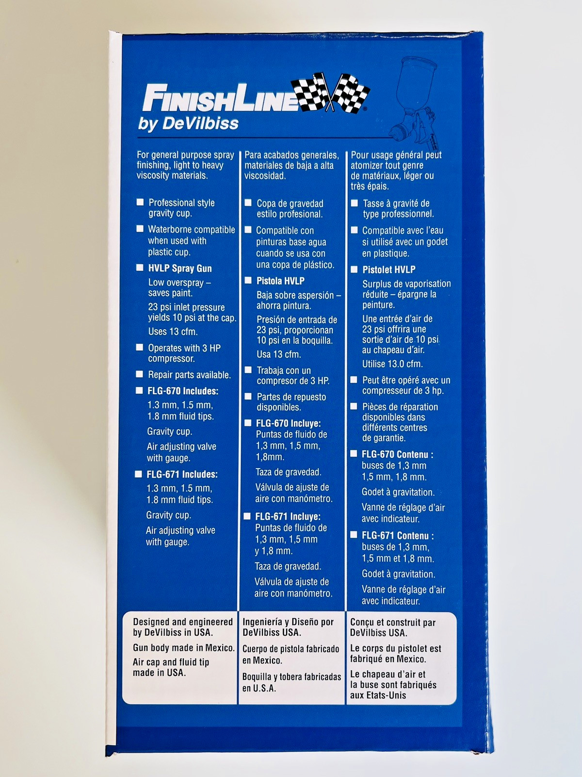 DeVilbiss FinishLine FLG-4 HVLP Gravity Spray Gun with 3 Fluid Tips & AiR Gauge