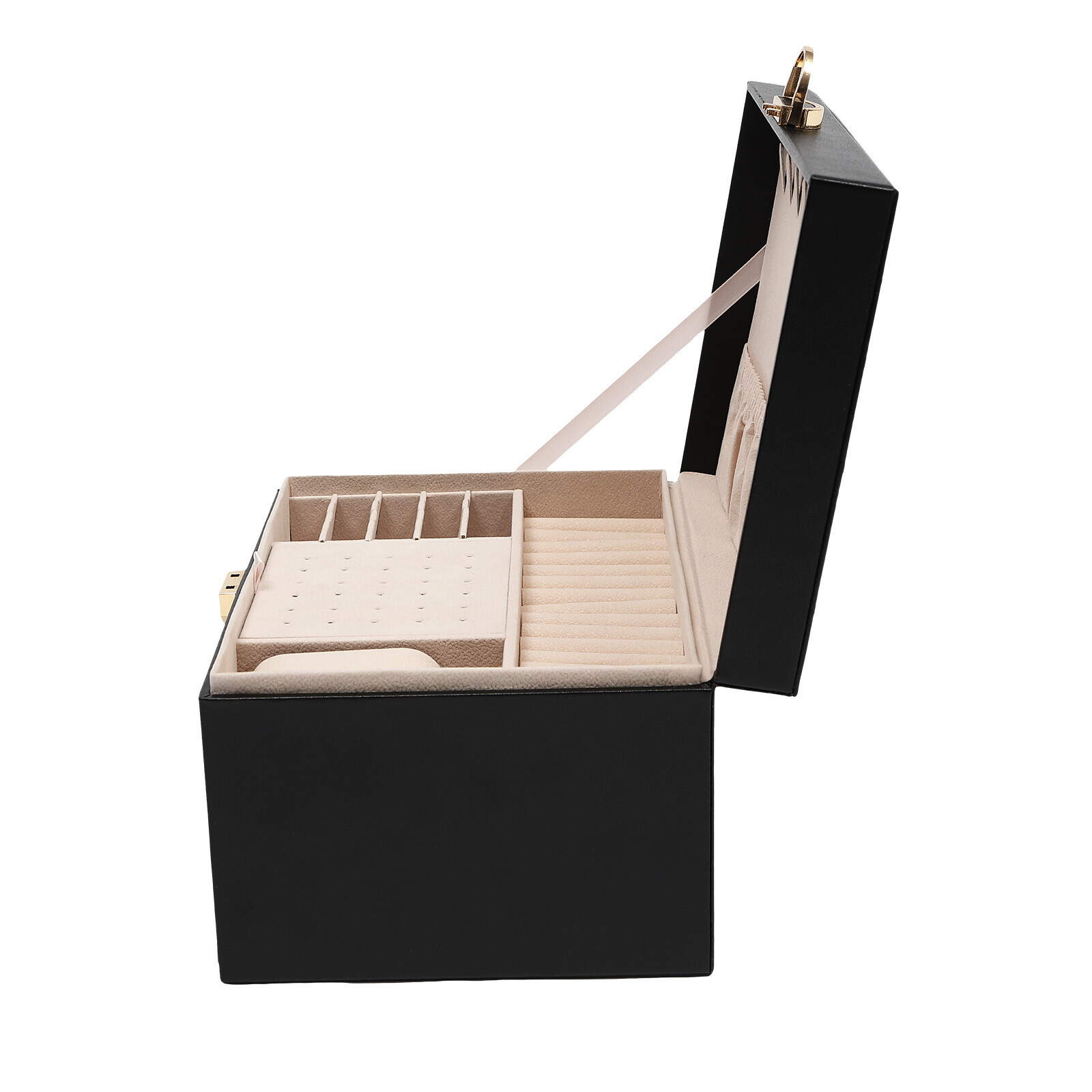 3-Layer Lockable Jewelry Box Organizer with Velveteen Lining