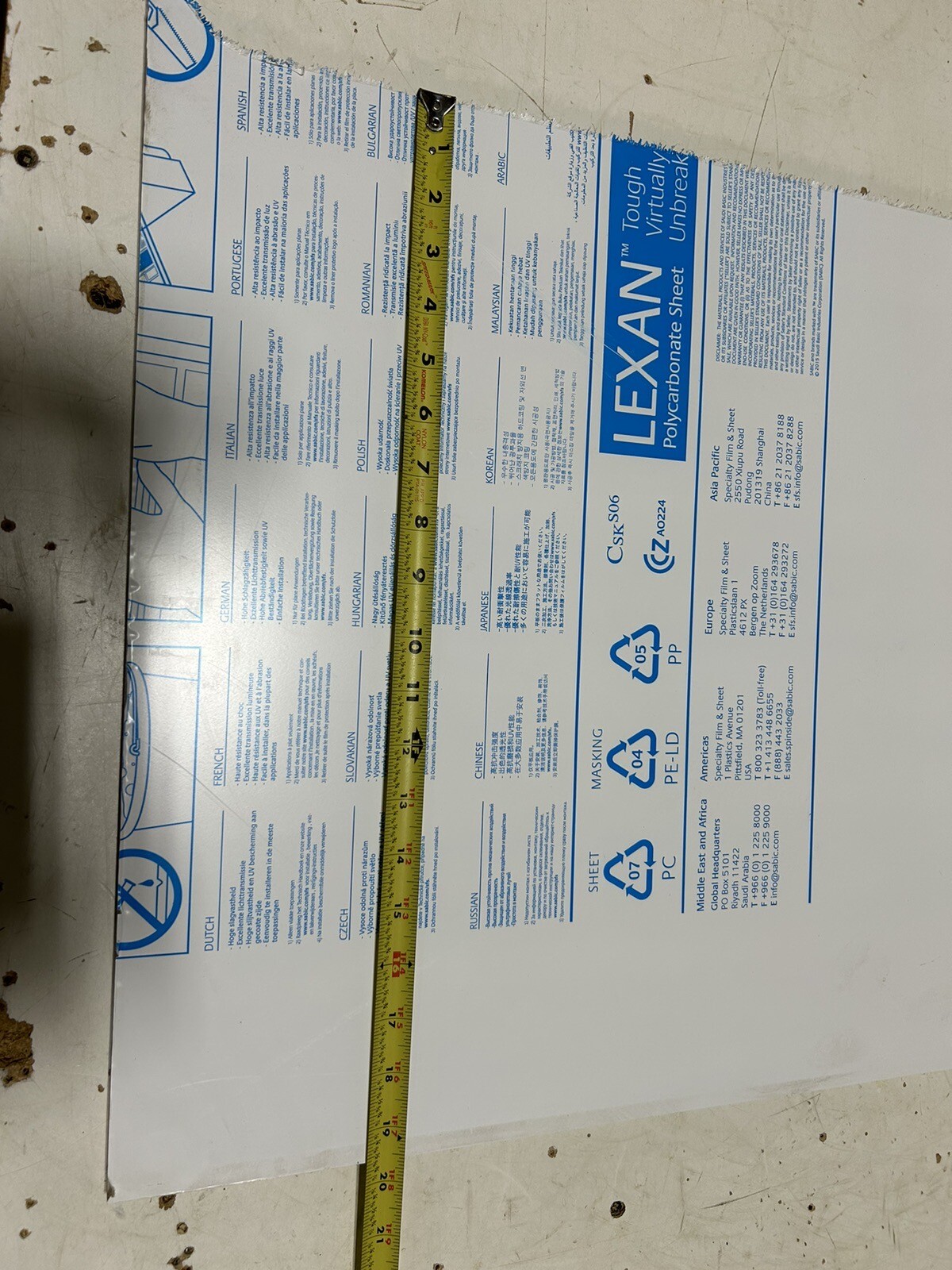 Lexan MR-10 Marguard 19-1/2"x42-1/2"x3/8" Scratch Resistant Polycarbonate Clear