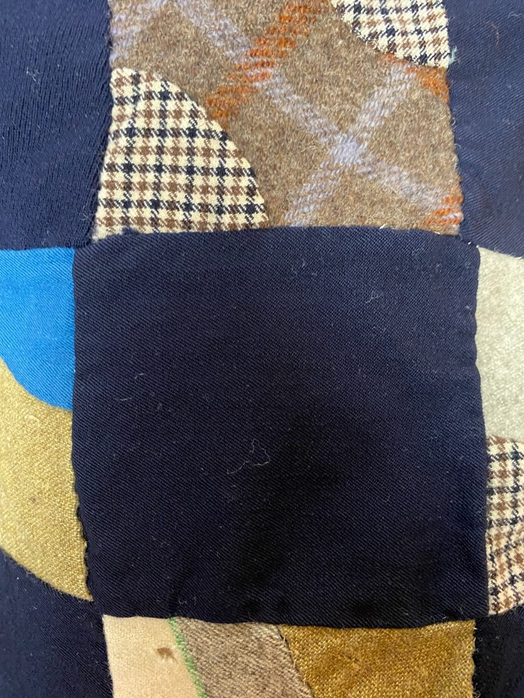 1920s Wool Quilt Drunkard’s Path Variation Antique Patchwork Blanket Heavy 80x65