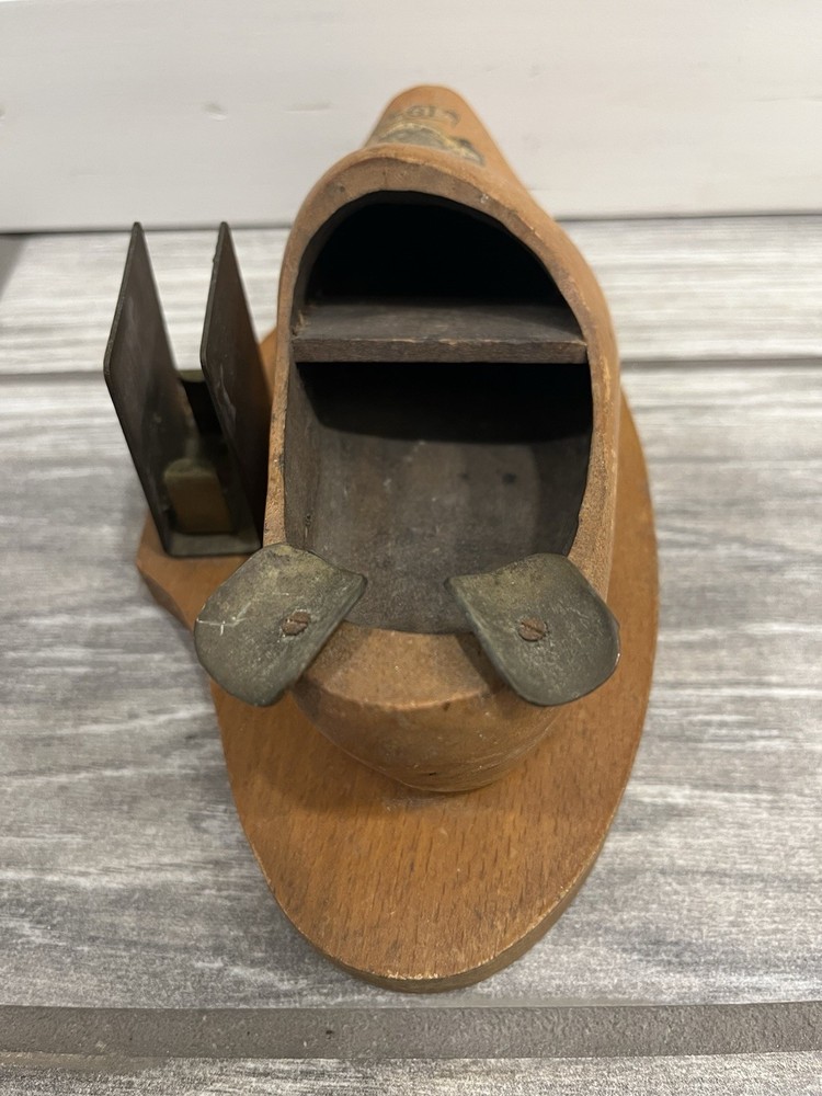 WWII US Army Souvenir Ashtray Belgium 1945 Wooden Clog Match Holder Brussels