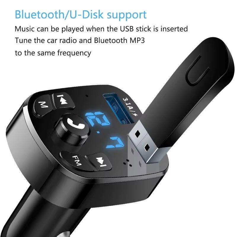 Bluetooth 5.0 Car Wireless FM Transmitter Adapter 2 USB PD Charger AUX
