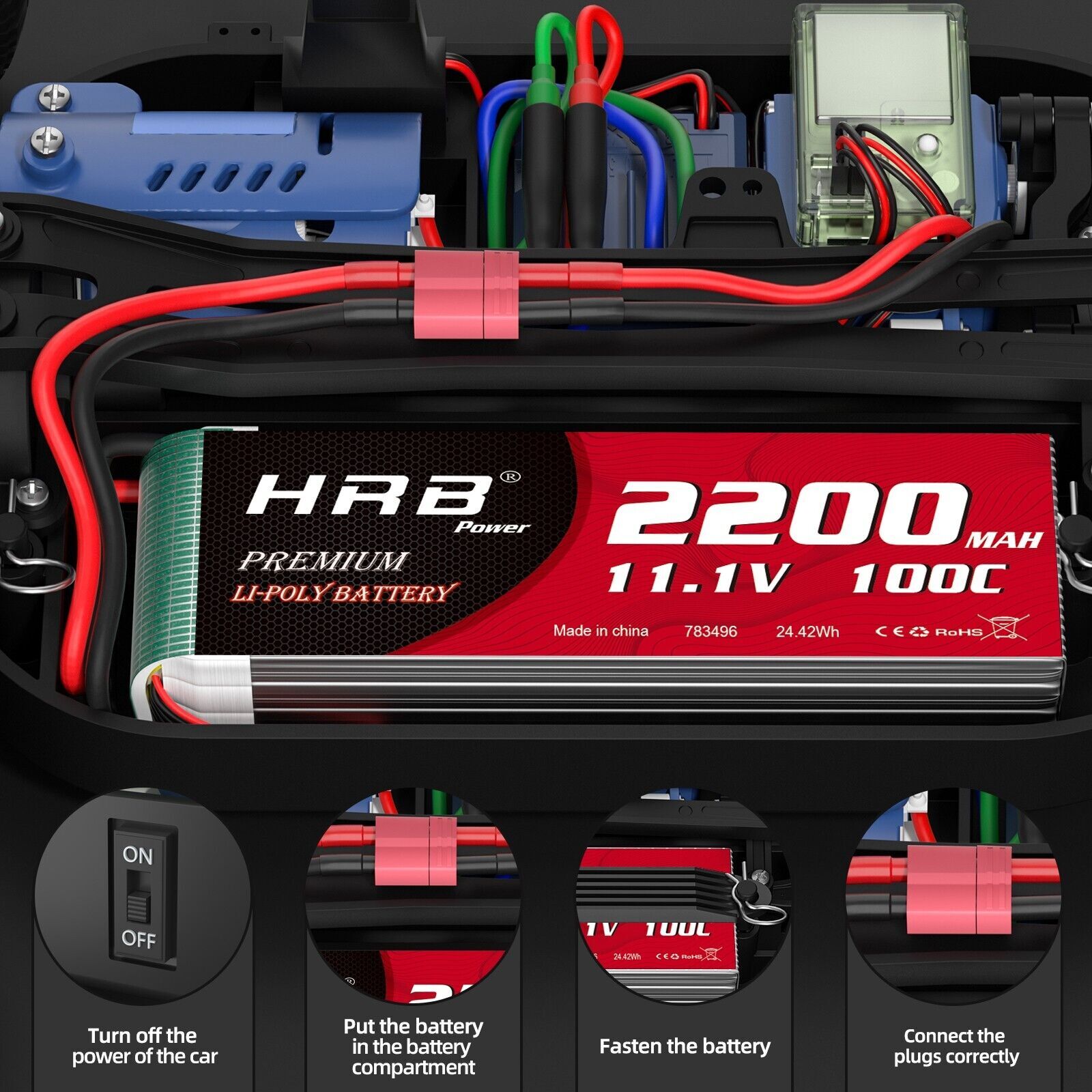 2x HRB 2200mAh 3S 11.1V 100C Lipo Battery Deans for RC Car Turck Racing Boat FPV