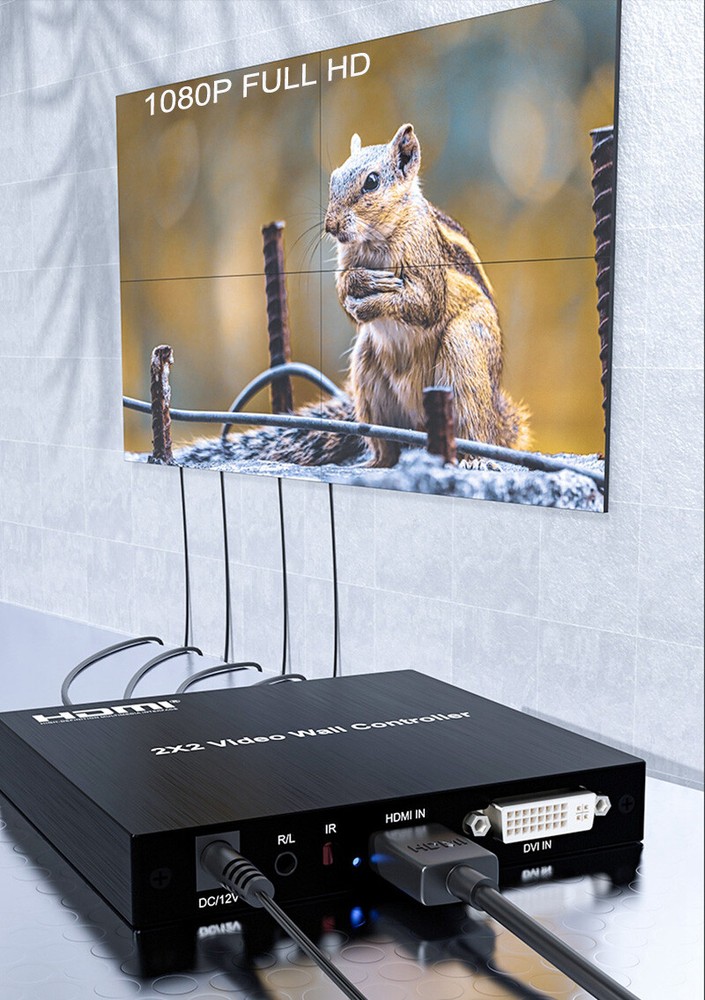 1080p HDMI 2x2 Video Wall Controller Screen Stitching Box Processor 4 TV Splicer