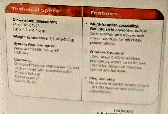 Targus PAUM30U Notebook Wireless Presenter Cursor Control Laser Pointer