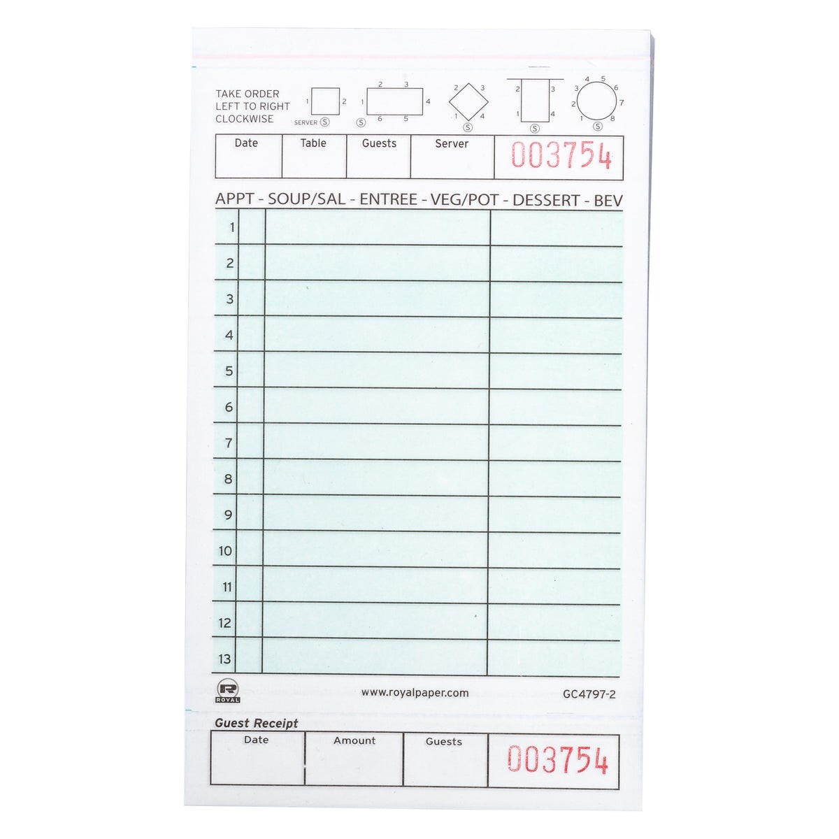 2-Part Carbonless Loose Guest Checks GC4797, Bottom Receipt, 2,000 Loose Checks