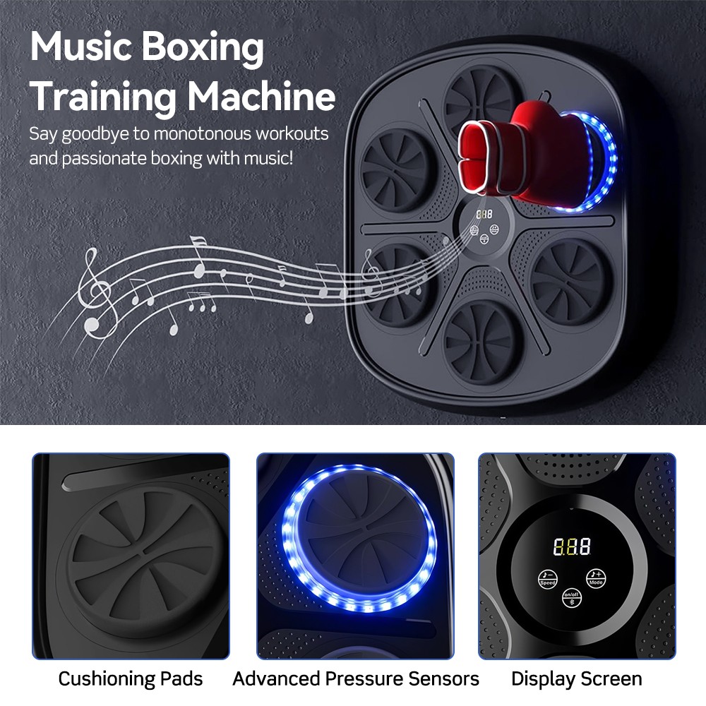 Wall Mount Boxing Training Target Bluetooth Music React Exercise Machine +Gloves