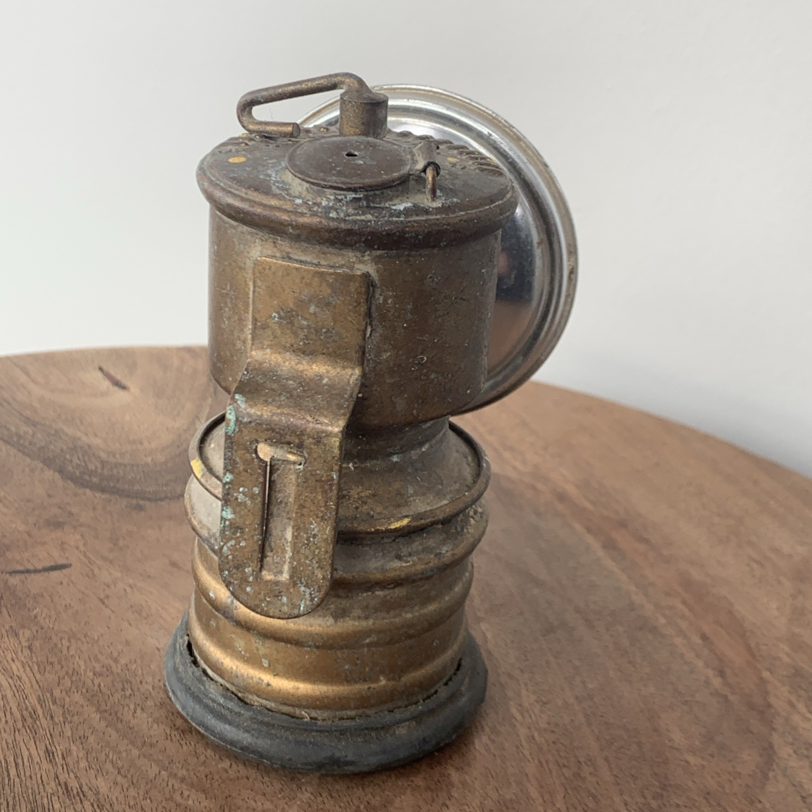 Vintage Brass Miners Carbide Hat Lamp by "Premier" Leeds England Large Reflector