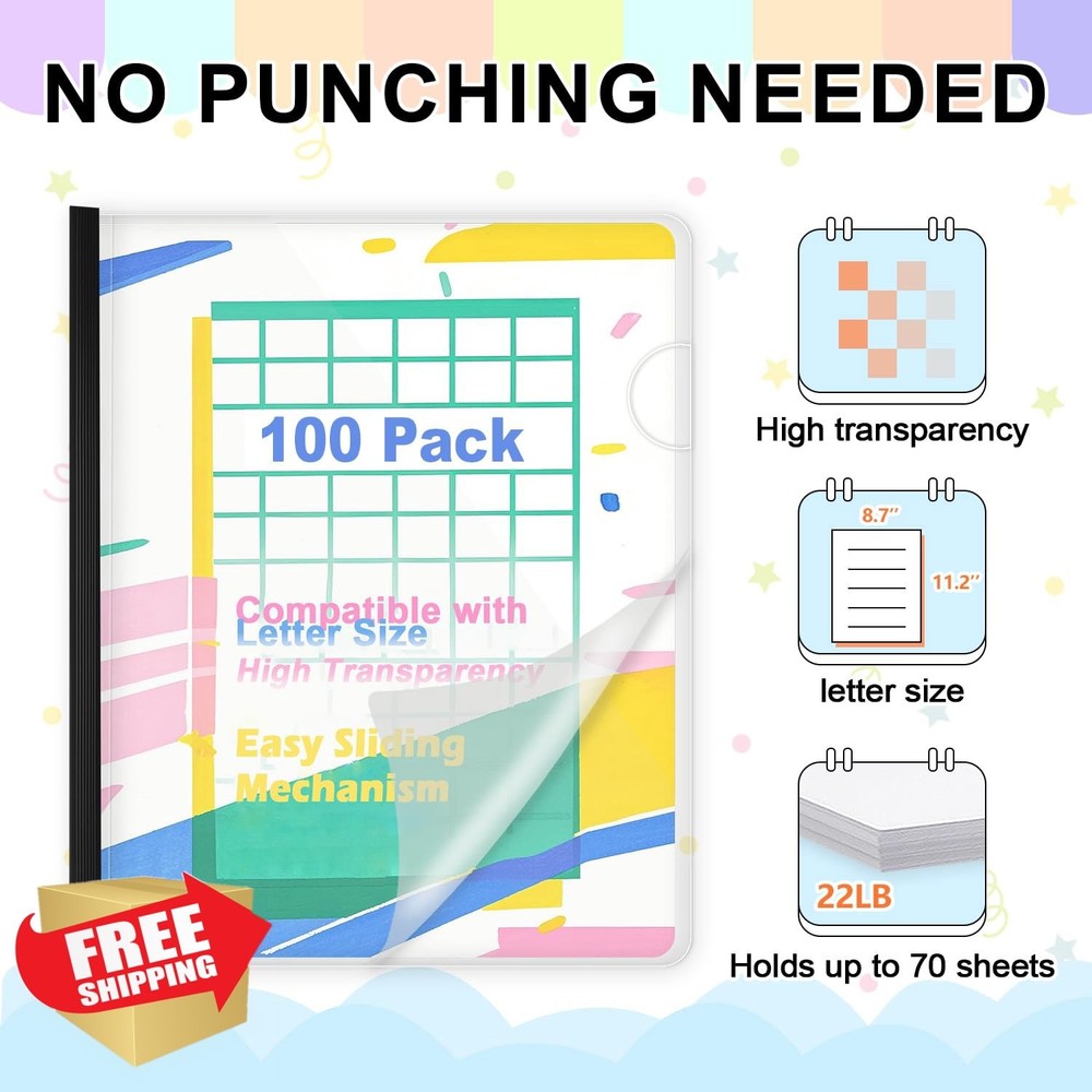 TOTiyea Clear Report Covers with Sliding Bars 100 Pack
