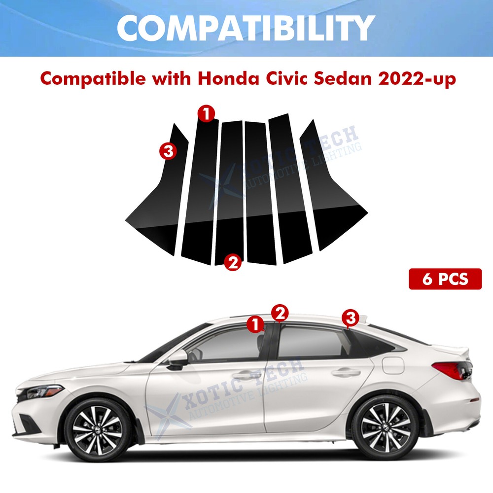 Pre-cut Pillar Posts Door Trim Mirror Molding Cover for Honda Civic 2022-2025