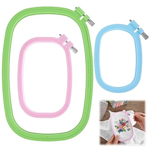 3 Pack 3 Size Square Embroidery Hoops, Plastic Cross Stitch Hoop, Rectangular