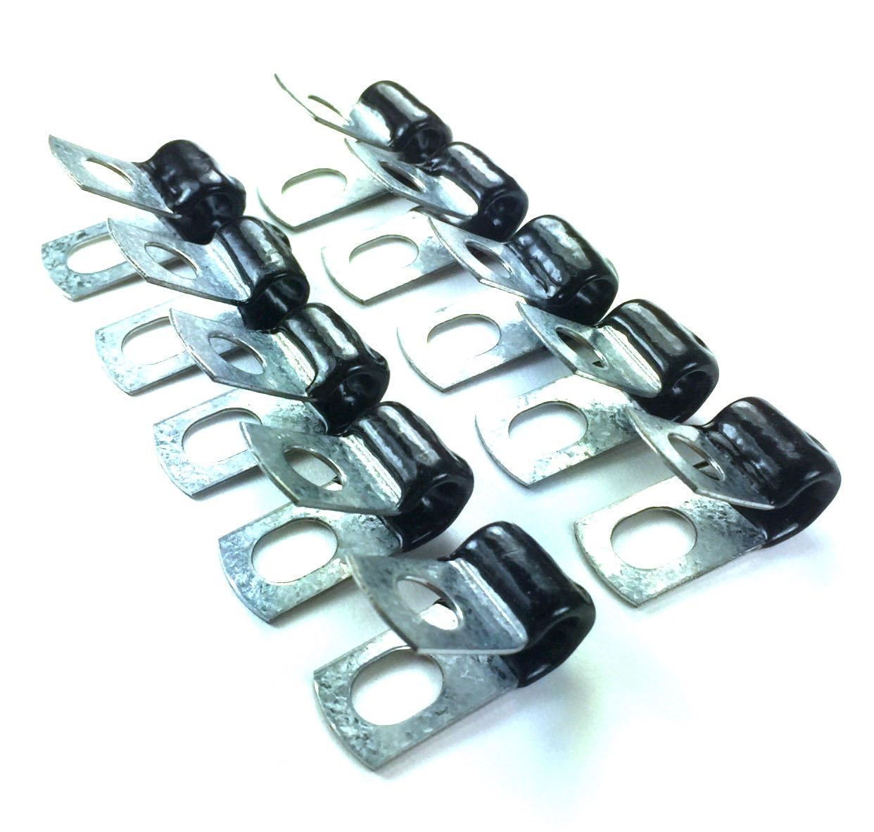 3/16" Brake Line Clip Set. Pack of 10. Steel with Rubber Insulation