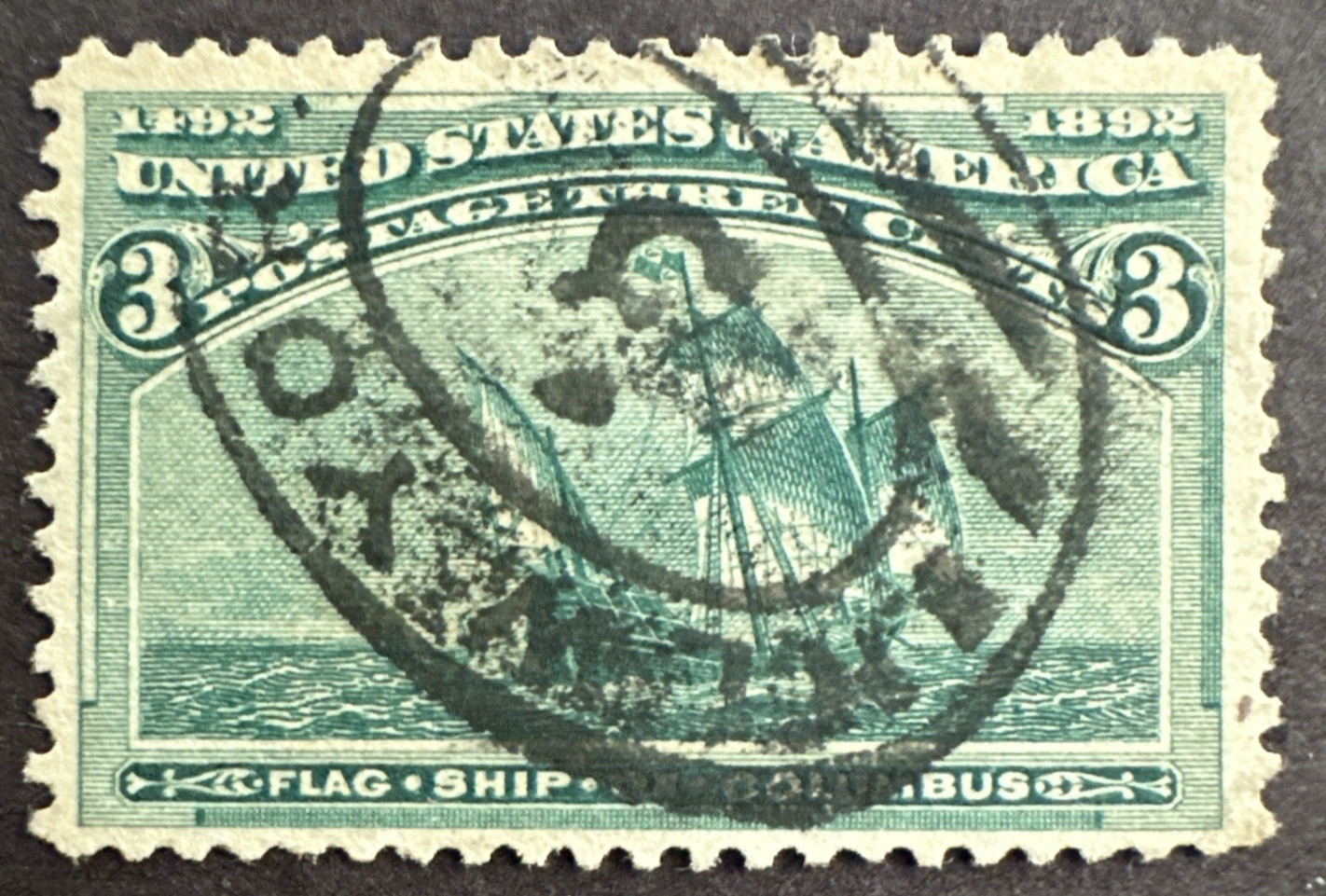 US 1893 Sc# 232 Used Stamp Flag Ship of Columbus Columbian Expo Issue