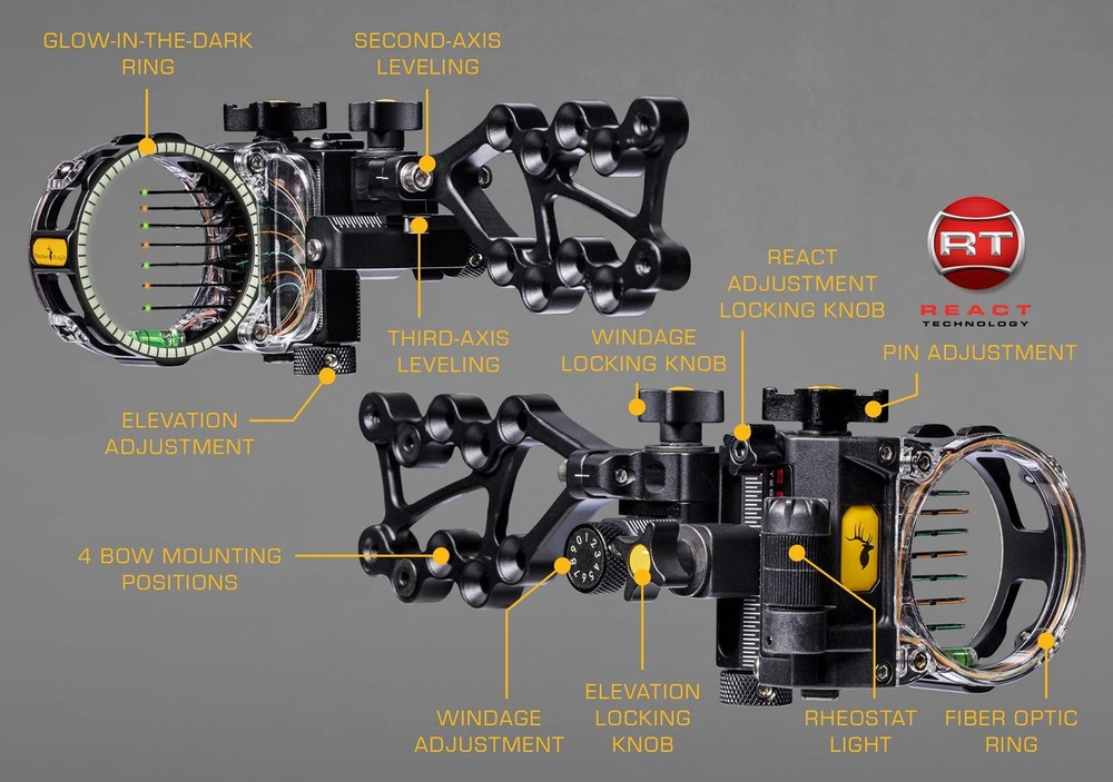 Trophy Ridge React Pro 7 Pin Archery Bow Sight - Tool Less Windage and Elevat...