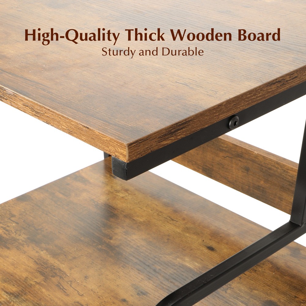 Printer Stand, 3 Tier Printer Stand with Height Adjustable Storage Shelf, Brown