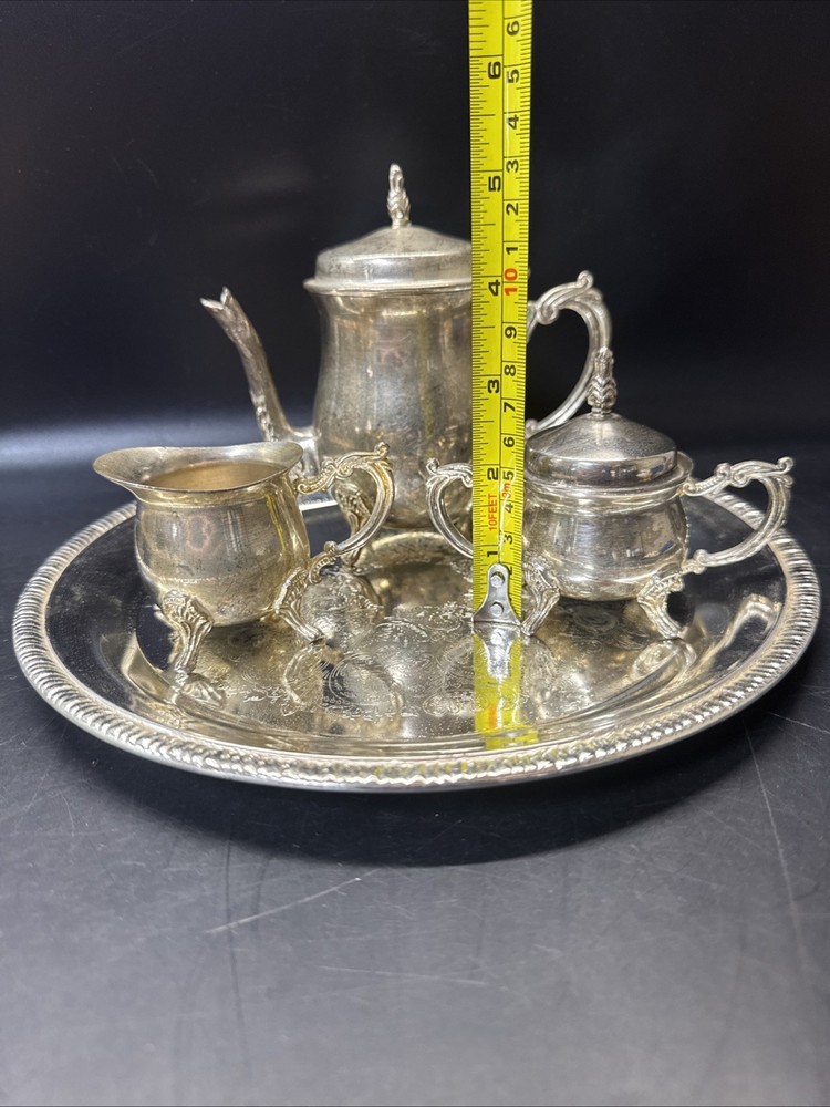 Tea Set Davco Silver Tea Pot/Creamer/ Sugar Bowl/Tray #1