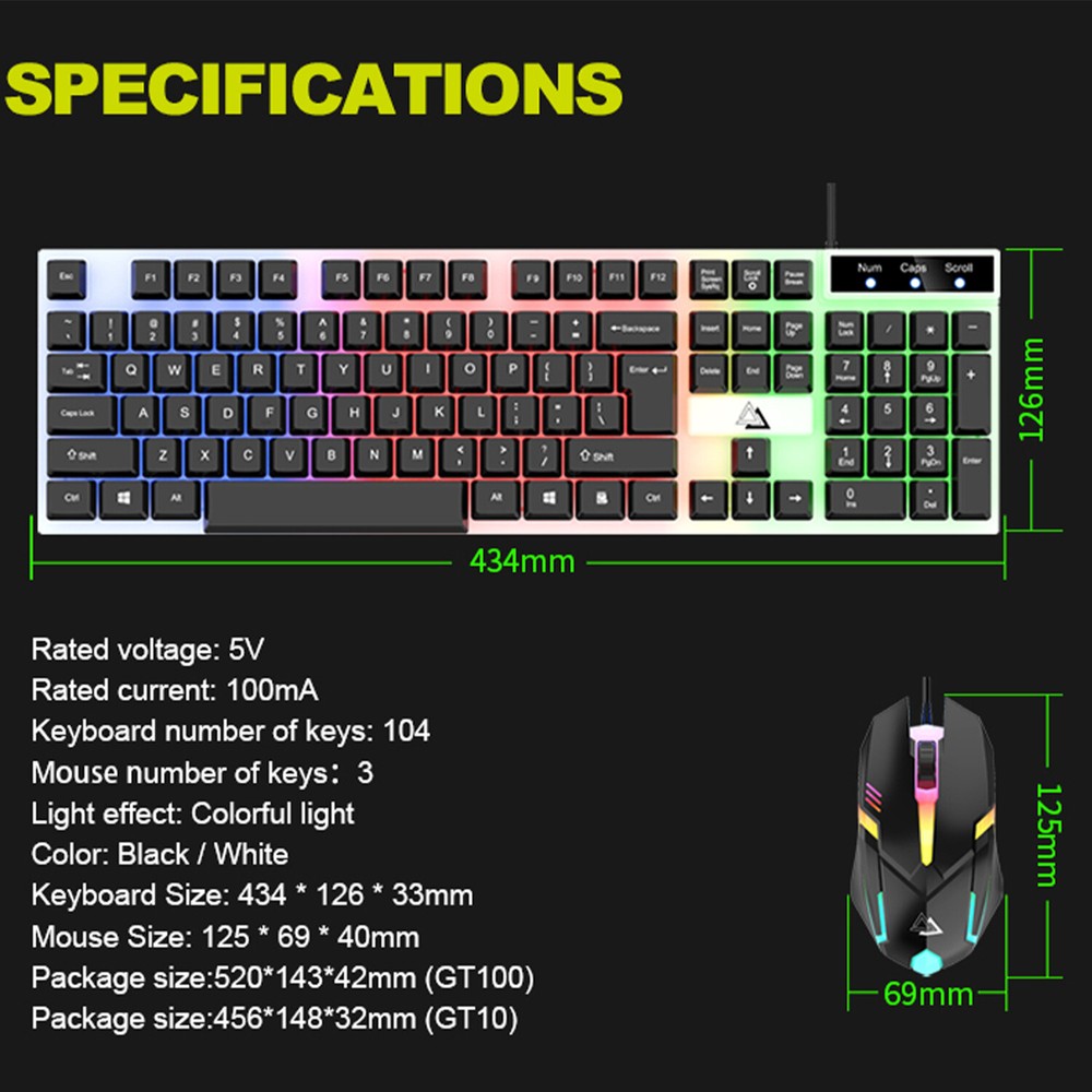 Computer Desktop Gaming Keyboard and Mouse Mechanical Feel Led Light Backlit PC