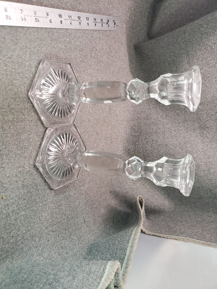 2 Clear Glass 9" Candle Stick Holders