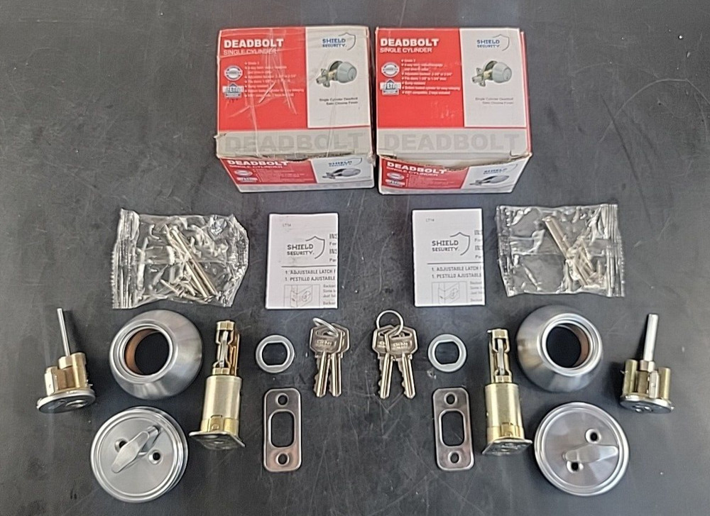 (2 Pack) Shield Security Single Cylinder Deadbolt Satin Chrome Grade 3