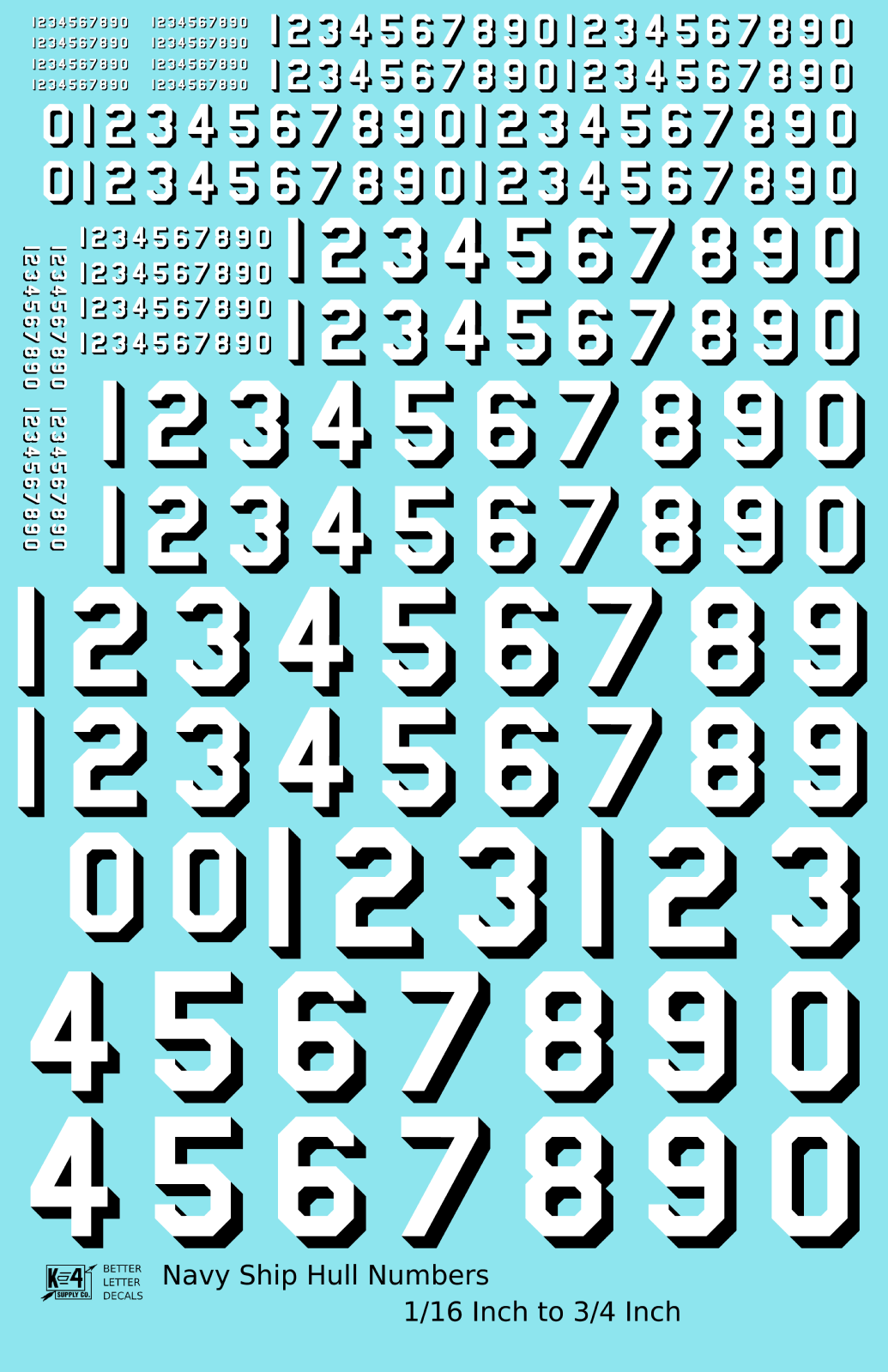 K4 Decals Navy Ship Hull Numbers White and Black 1/16 Inch to 3/4 Inch