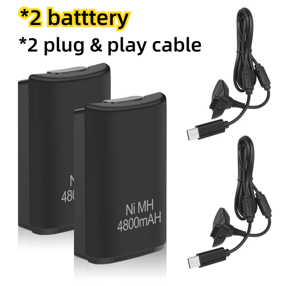 2x Rechargeable Battery Pack Charger Cable Dock For Xbox 360 Wireless Controller
