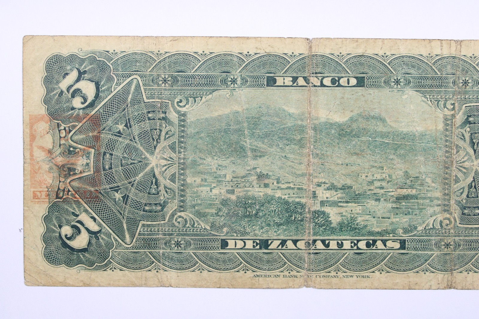 Mexico 5 Pesos, 1908 P-S475d Series L Zacatecas #0427