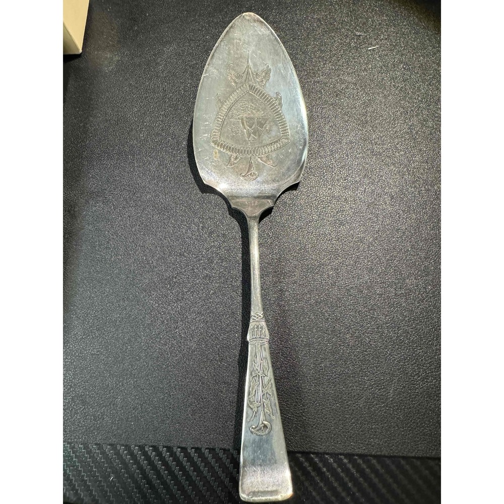 Crown PCo A1 Silverplate Dessert Server Spoon Engraved Vintage Decorative Handle