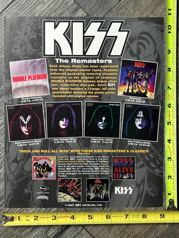 KISS Ad Advert The Remasters CD Back Catalog 1997 Reunion Vintage Kiss Aucoin