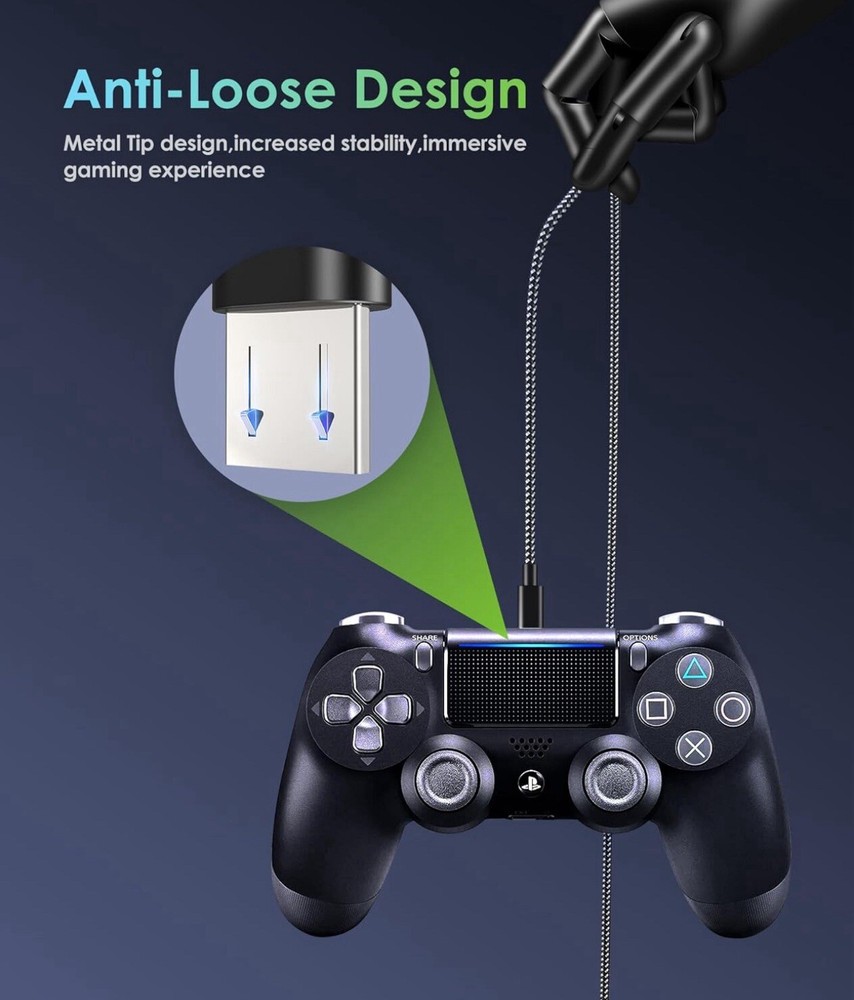 PS4 Controller Charger Charging Cable, 2 Pack 10ft Extra Long Micro USB 2.0 C...