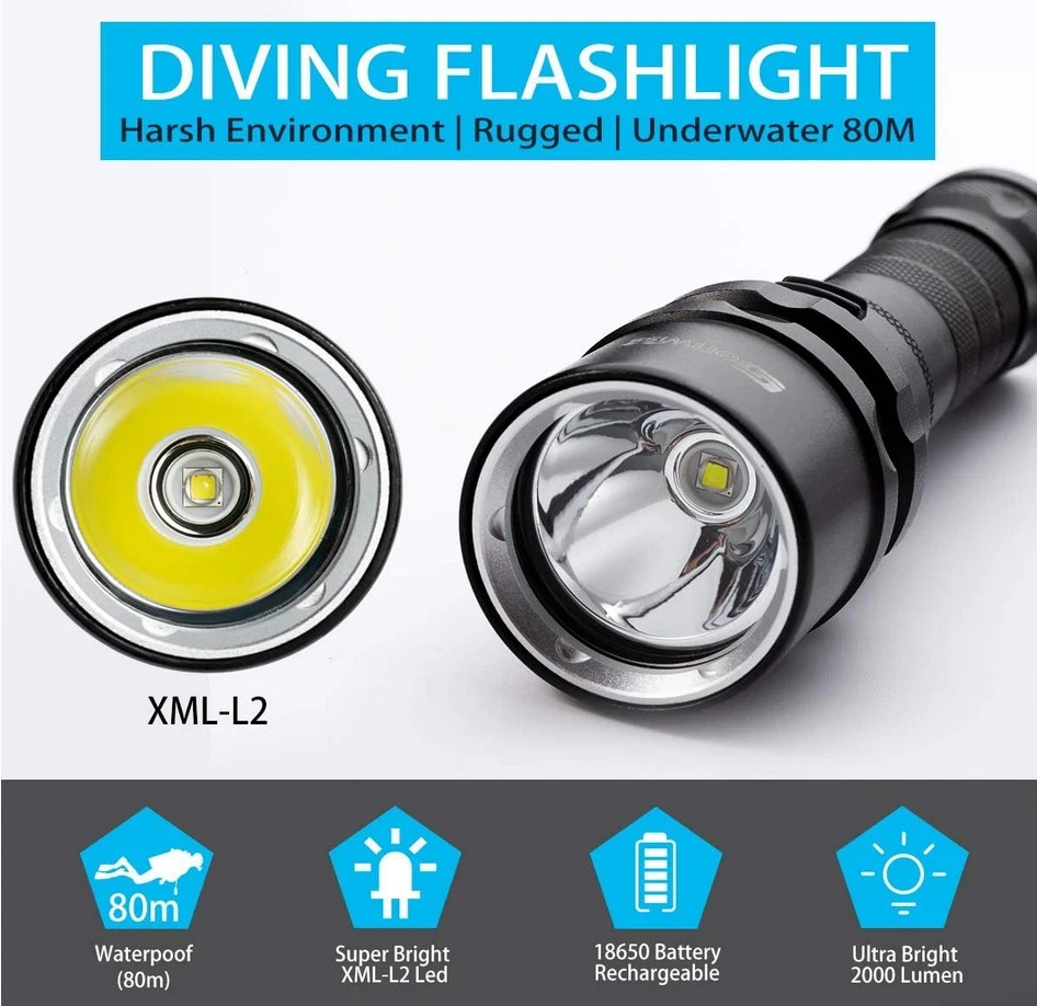 Genwiss Dive Light with lock function, Diving Flashlight Underwater Lights