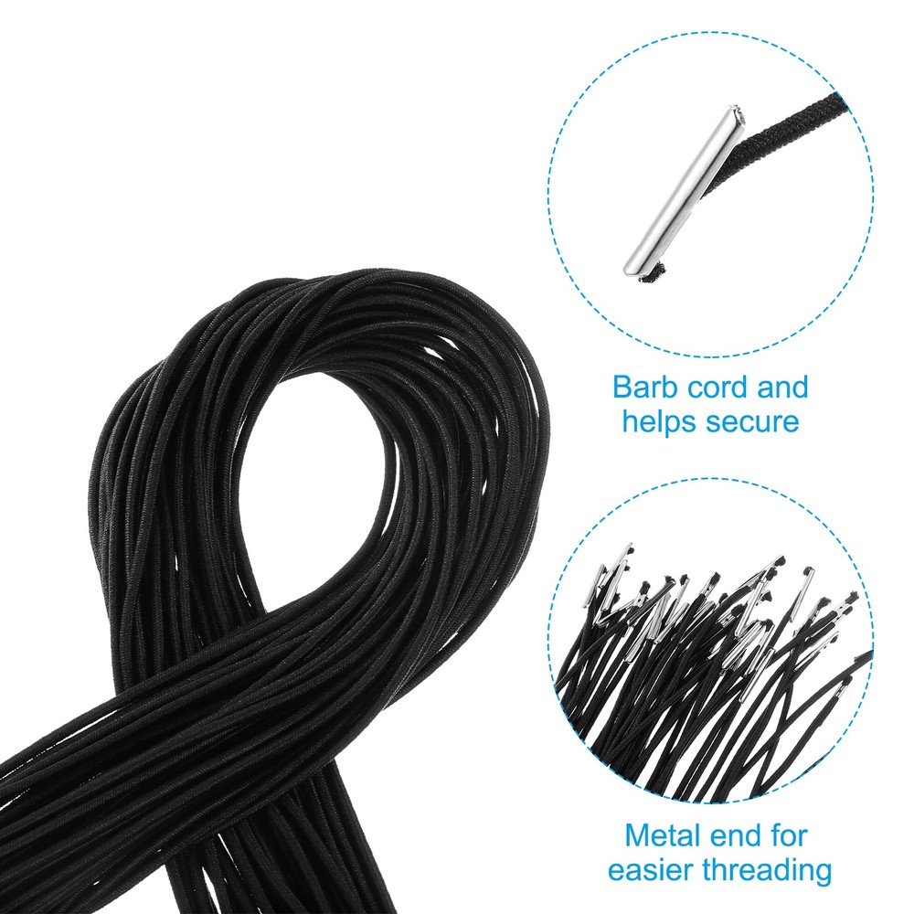 50Pcs 6" Elastic Barbed Cord 1.6mm Loop Stretch Round String Black