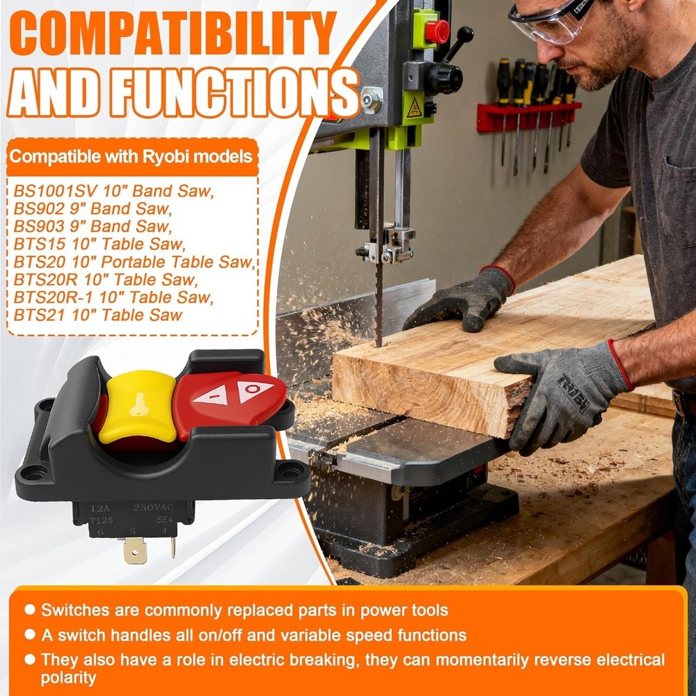 Table Saw Switch Replacement Compatible with Ryobi and Craftsman, Paddle On/Off