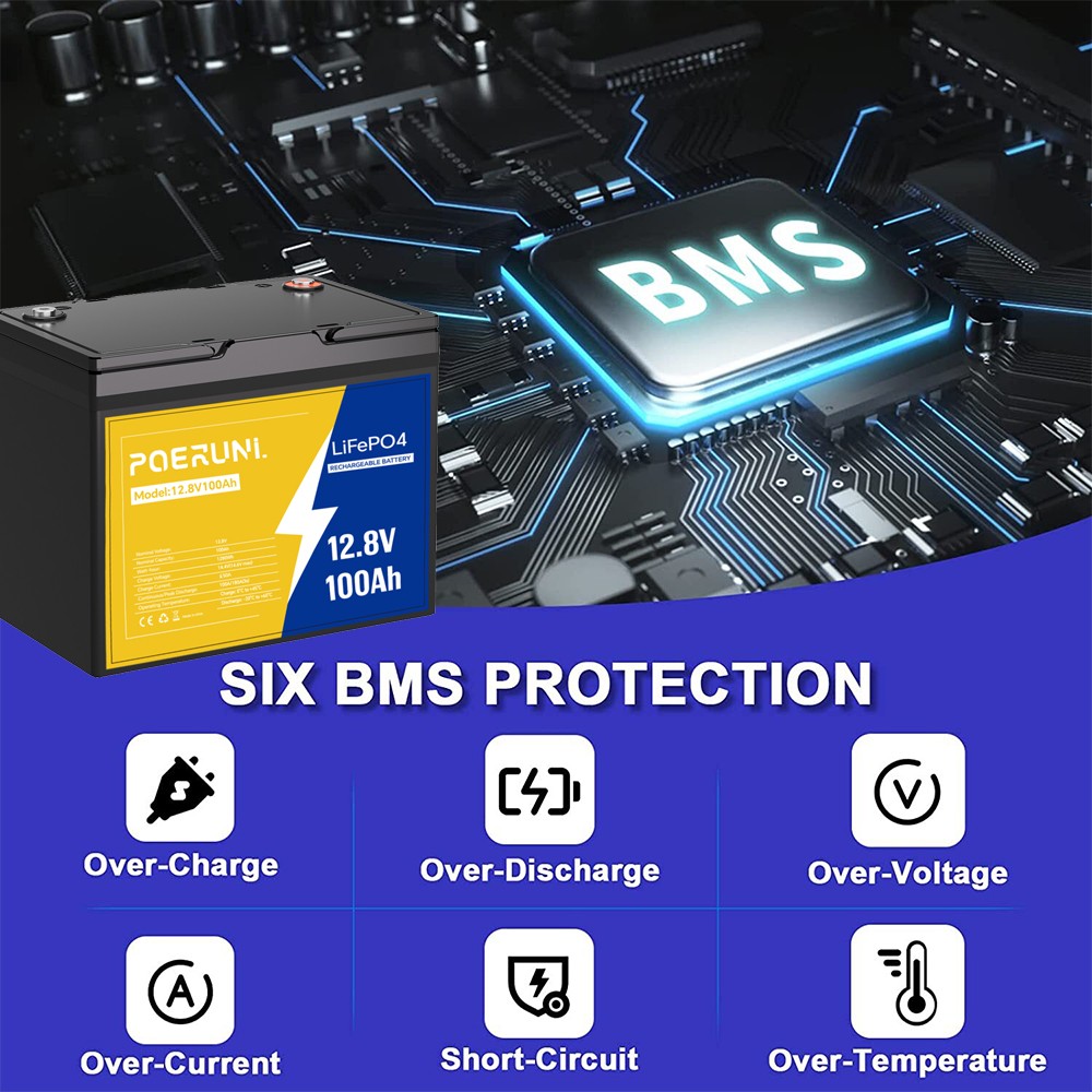 12V 100Ah LiFePO4 Lithium Battery Built-in BMS Cycle Deep for Solar RV Off-grid