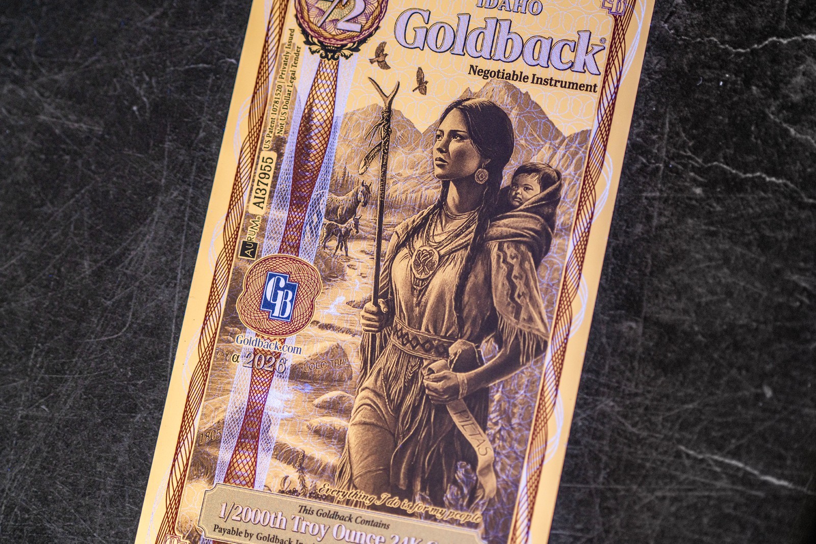 50X - 1/2 IDAHO Goldback Aurum Gold Foil Note 1/2000 oz 24kt .999 Fine PRESALE