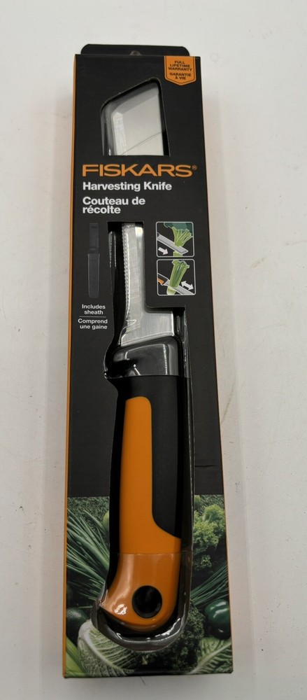 Fiskars Harvesting Knife with Sheath- make clean, precise cuts new