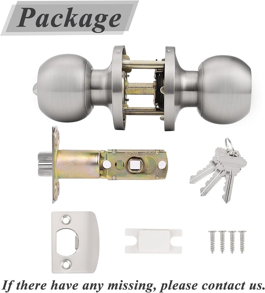 Durable Stainless Steel 4 Pack Entry Door Knobs - Universal Key Lock System