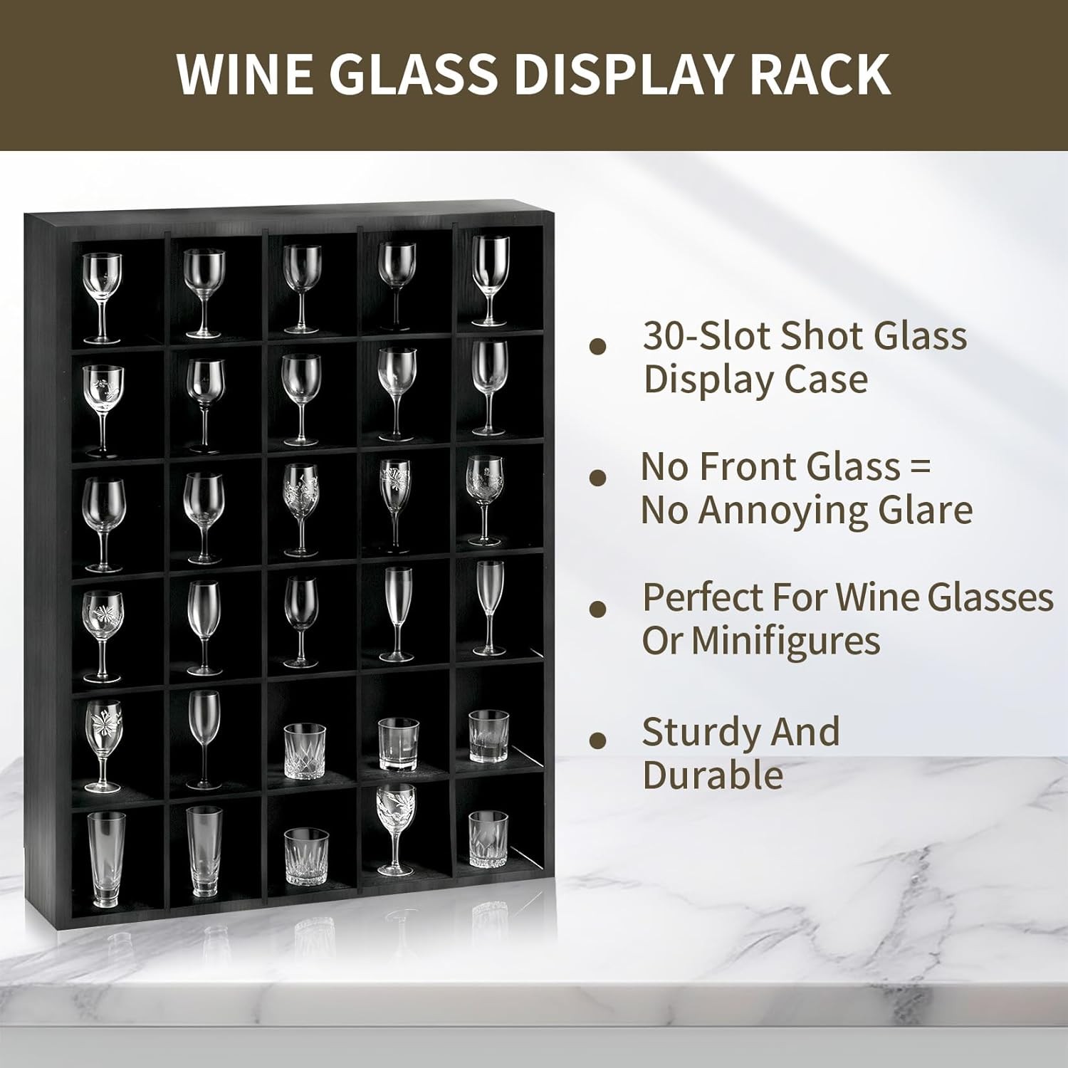 2-Pack Wall Mount Display Case, 30-Slot Shadow Box for Shot Glasses & Bar Decor