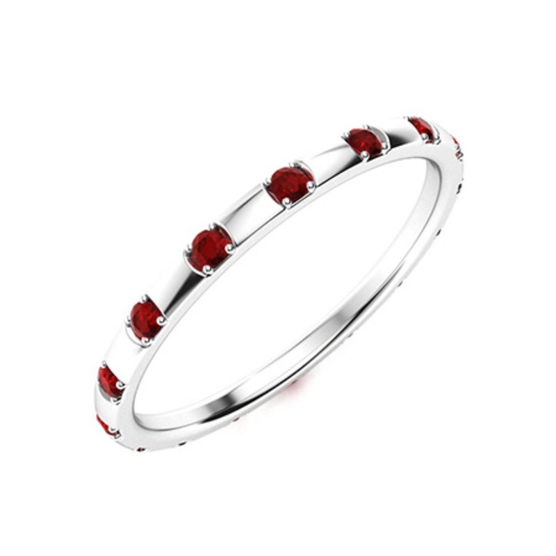 Round Garnet 925 Sterling Silver Full Eternity Band Wedding Stackable Ring