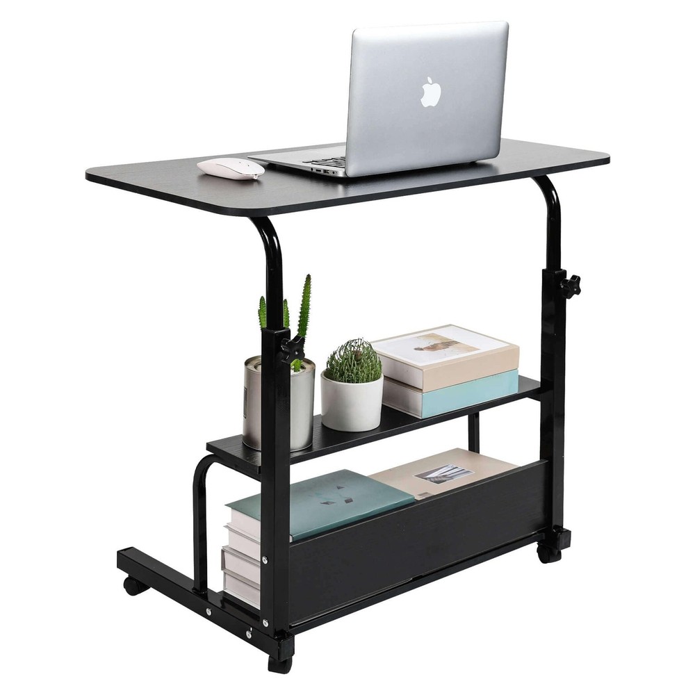 Adjustable Height Mobile Computer Desk for Small Space Rolling Writing with W...