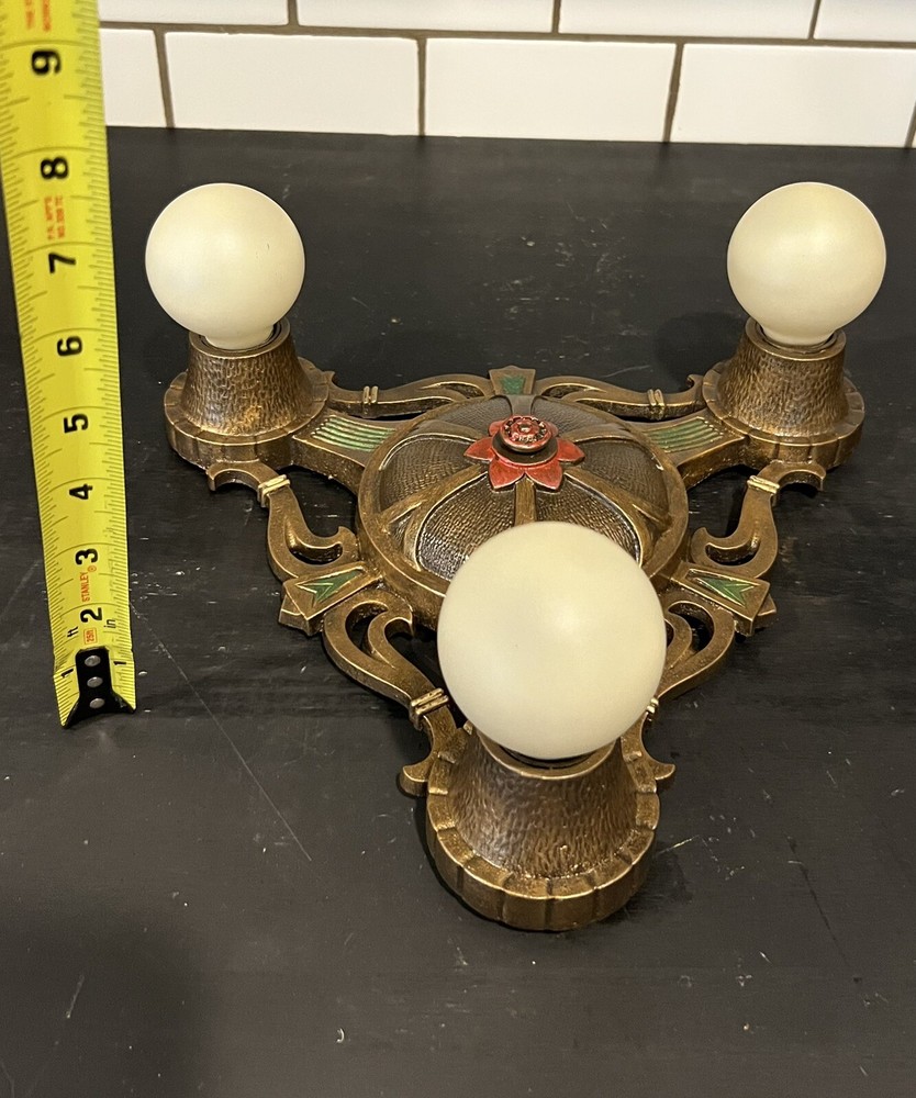 Nice Antique Three Socket Flush Mount Fixture Great 62B