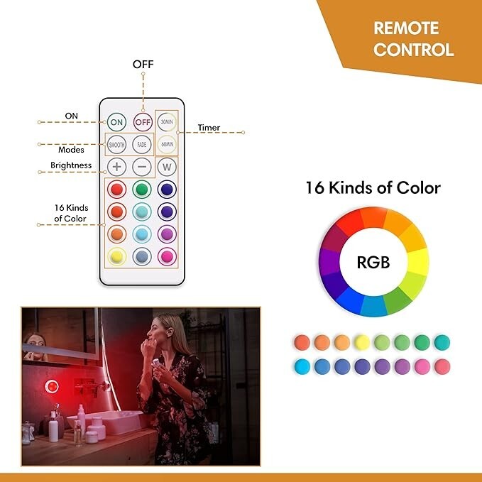 VYANLIGHT LED Puck Lights 16 Colors w/ Remote - Rechargeable Under Cabinet